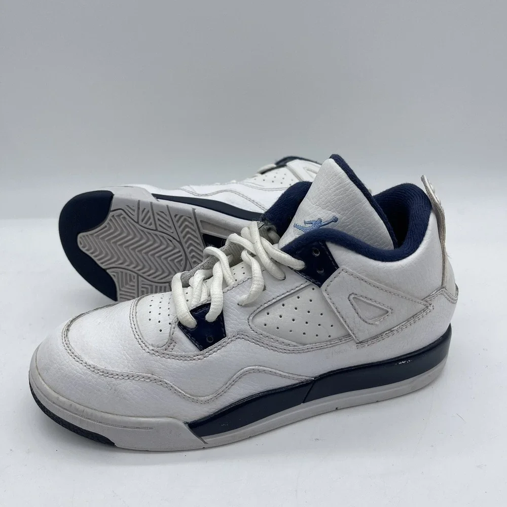 Jordan 4 Retro LS Legend Boys' Size 3Y Sneakers 707430-107 White Navy Blue Shoes
